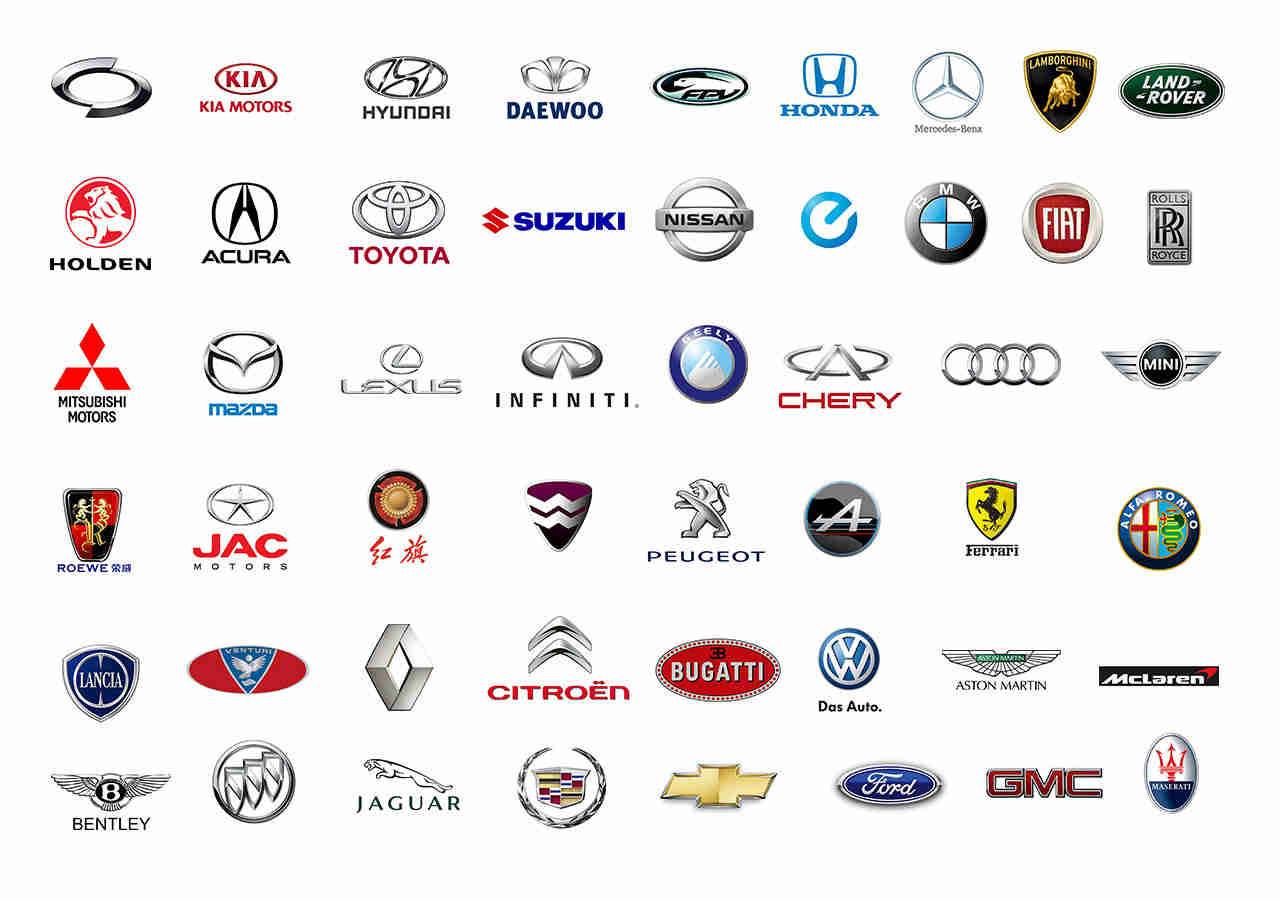 Several car brands on white background.