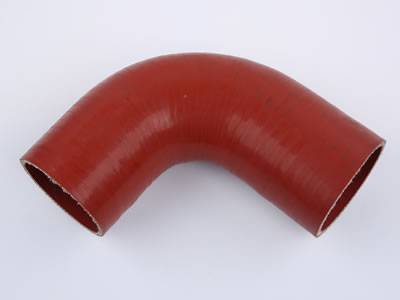 There is one red 90 degree elbow silicone hose displayed.