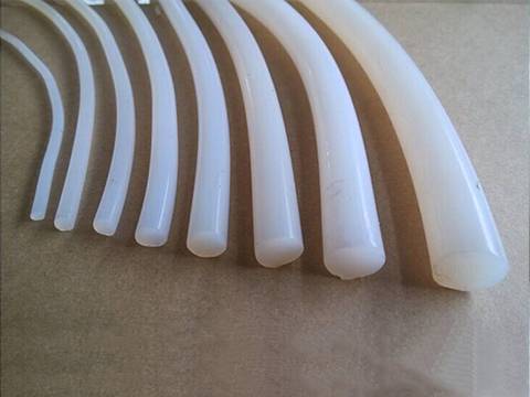 Eight different diameters of silicone strip on a carton.